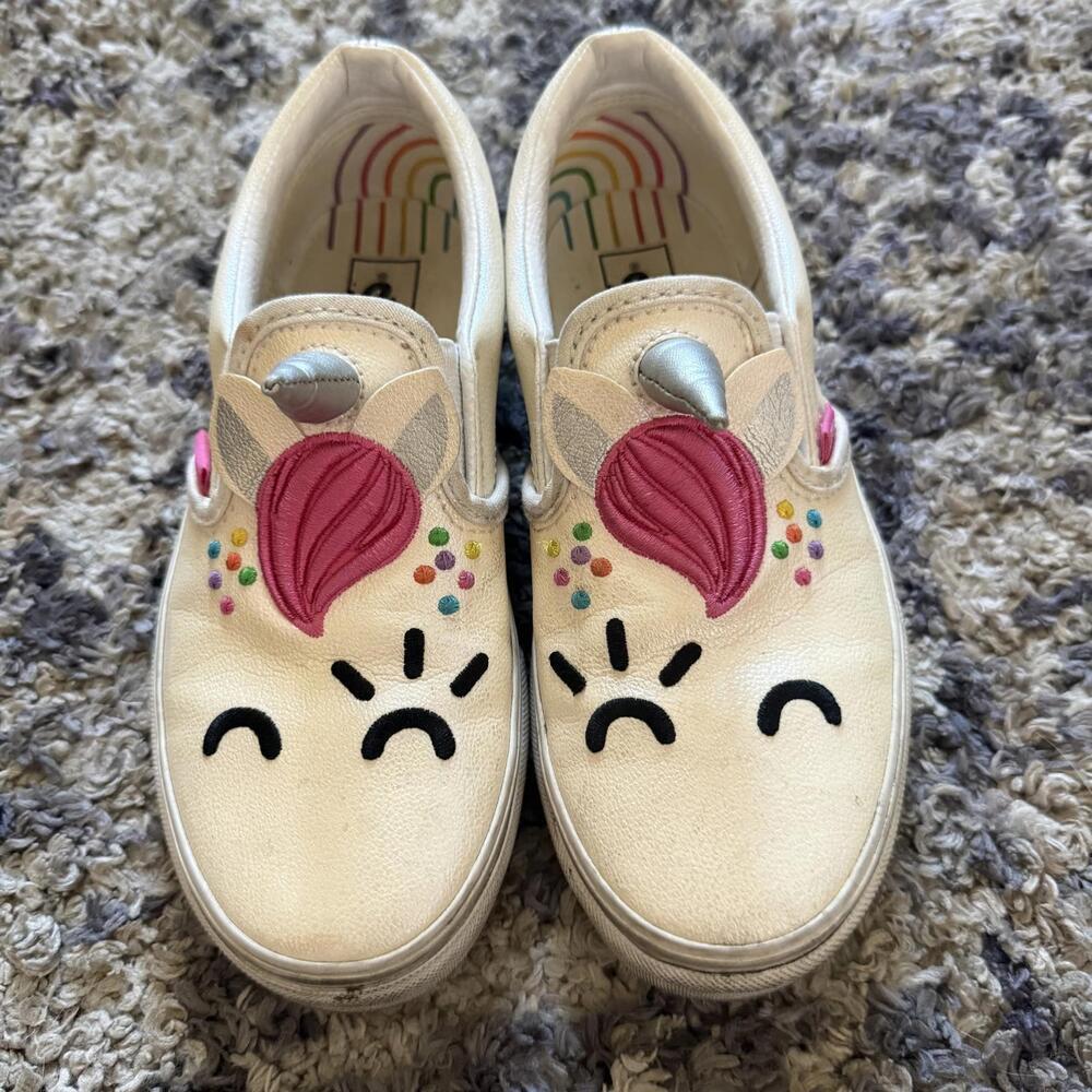 Vans x Flour Shop Unicorn Slip On Shoes Kids 2.5 Rainbow Sole